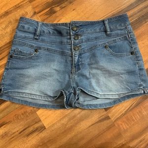 Blue spice denim high waisted shorts